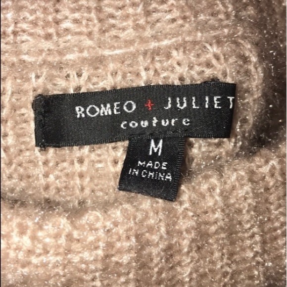 Romeo & Juliet Sweater ribbed Mock neck Puff shoulders beige size M - Picture 10 of 17